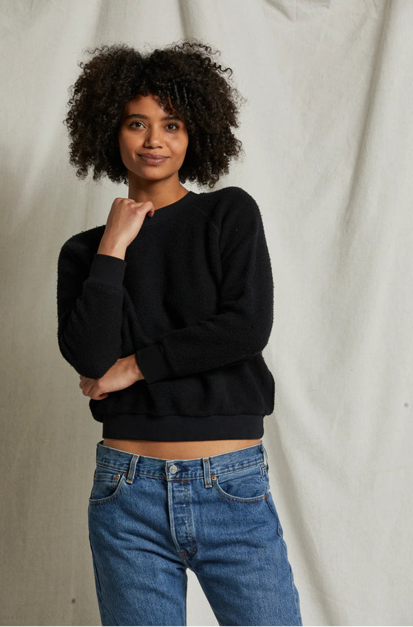 Ziggy Inside Out Fleece Long Sleeve Crewneck in White & Black - Romantiques