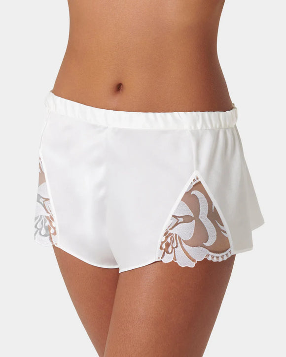 Leonora Luxury Satin Cami and Short Set in White/Sheer