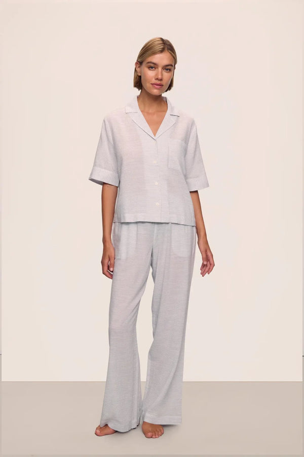 Nautico Relaxed Short Sleeve Pajama Set in Peppercorn Stripe - Romantiques