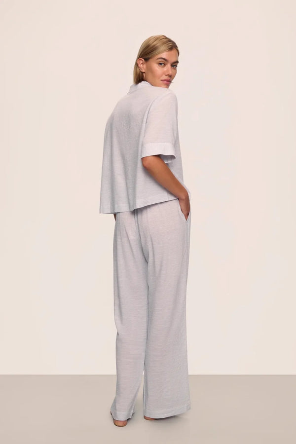 Nautico Relaxed Short Sleeve Pajama Set in Peppercorn Stripe - Romantiques