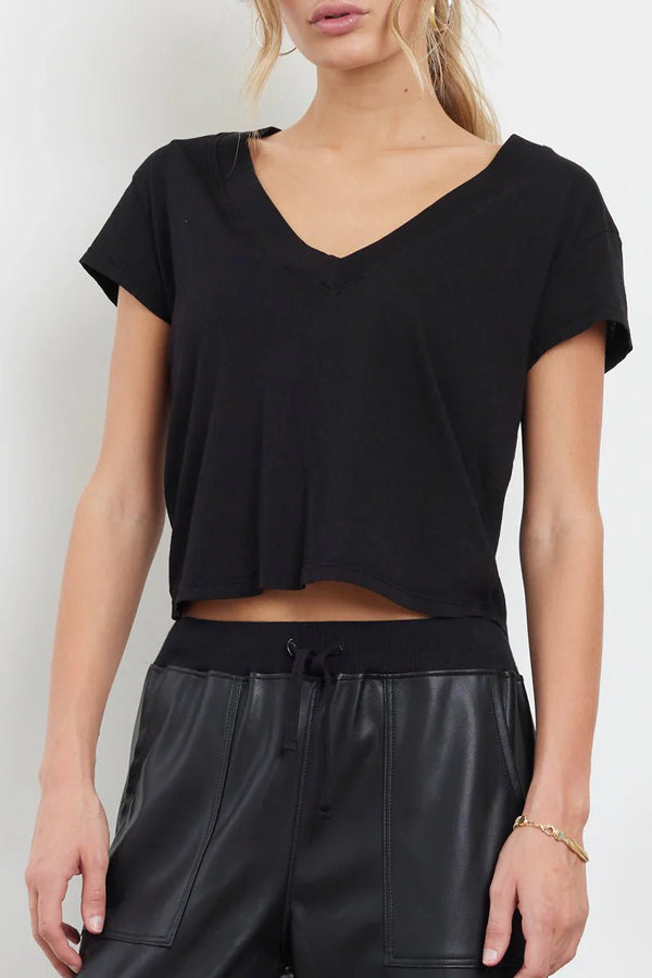 Suri Deep V-Cap Sleeve Tee - Romantiques