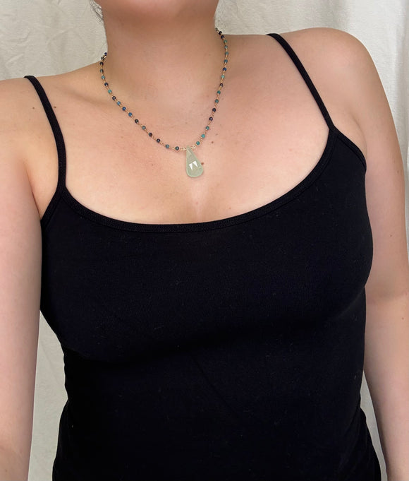 April Martin Blue Chalcedony Pendant on Green Raw Emerald Beaded Necklace - Romantiques