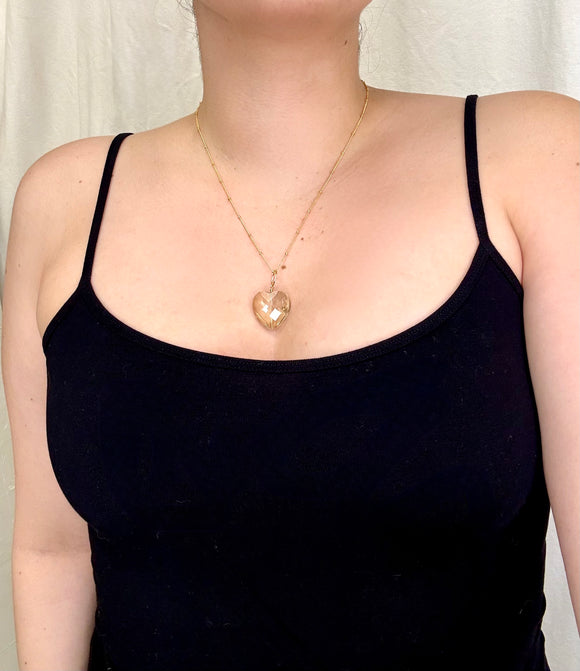 April Martin Big Clear Quartz Heart on 14k Gold Fil - Romantiques