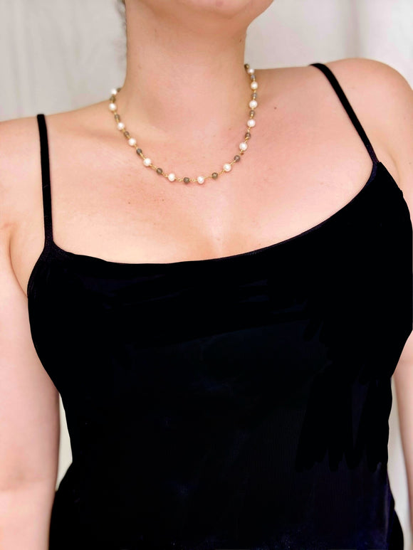 April Martin Labradorite and Pearl Beaded Choker Necklace - Romantiques