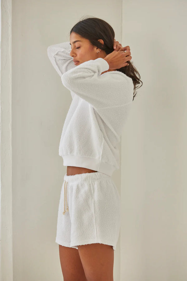 Sami Boucle Raglan Crew Neck in White - Romantiques