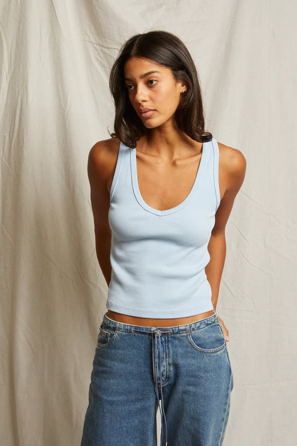 Maria Structured Rib V-Neck in Sky Blue - Romantiques