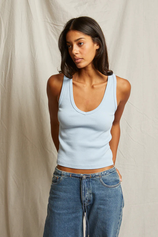 Maria Structured Rib V-Neck in Sky Blue - Romantiques