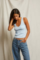 Maria Structured Rib V-Neck in Sky Blue - Romantiques