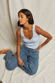 Maria Structured Rib V-Neck in Sky Blue - Romantiques