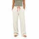 A person wearing loose, wide-leg cream sweatpants with an orange drawstring waist, paired with an olive green ribbed tank top, shown against a plain white background.