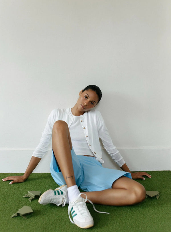 Corinne Slim Cardigan in Bright White - Romantiques