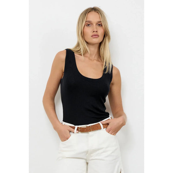 New You Rib Tank in Black - Romantiques