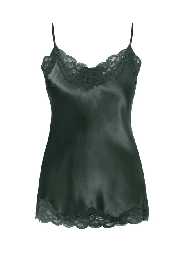 Gold Hawk: Silk Floral Lace Camisole In Forest Green