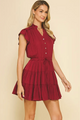 Silky, Button Down Tiered Mini Dress in Berry - Romantiques