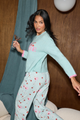 Ma Cherie Cherry Print Flannel Pants in Light Mint - Romantiques