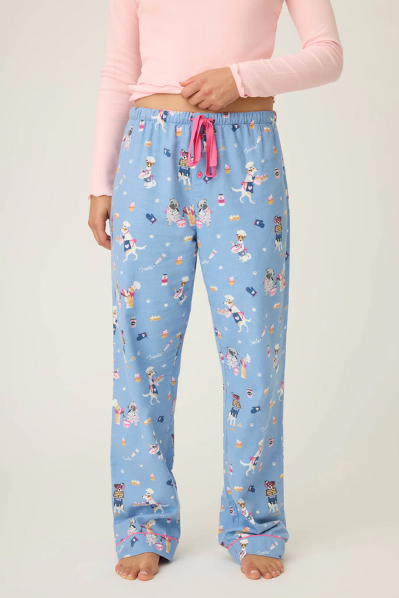 Baked Woof Love Dog Print Flannel Pants - Romantiques