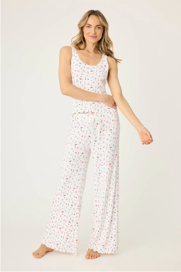 La Rose Floral Wide-Leg Drawstring Pants - Romantiques