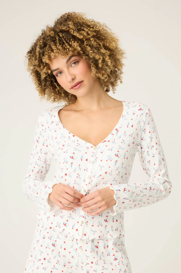 La Rose Ribbed Floral Print Cardigan - Romantiques