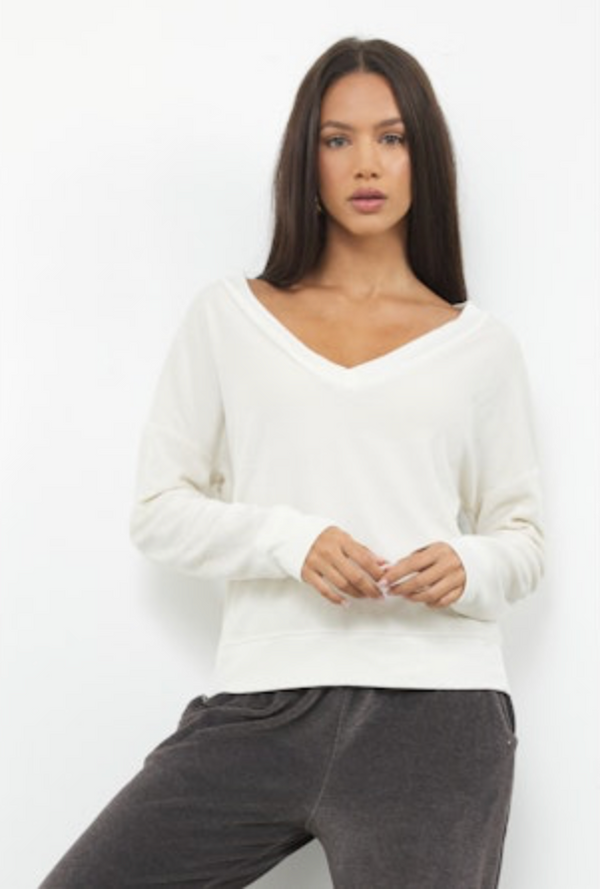 District V-Nect Velour Pullover in Driftwood - Romantiques