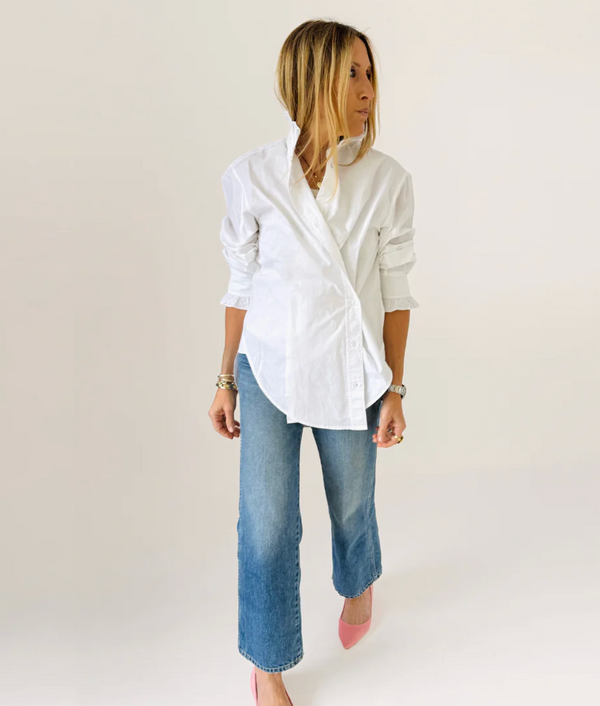 Kerri Rosenthal Mia Ruffle Shirt in White - Romantiques