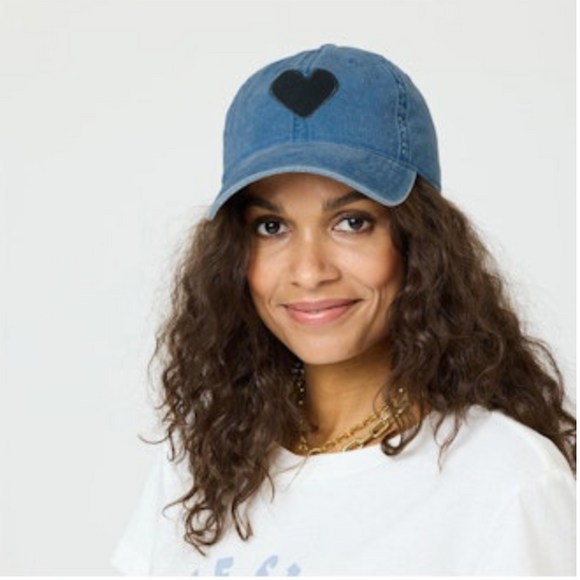 Kerri Rosenthal Baseball Hat Denim Imperfect Hear - Romantiques
