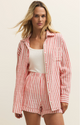 Z Supply Saturdays Stripe Shirt Crimson Crush - Romantiques