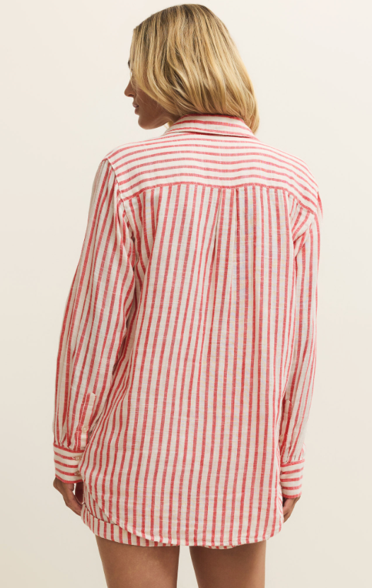 Z Supply Saturdays Stripe Shirt Crimson Crush - Romantiques