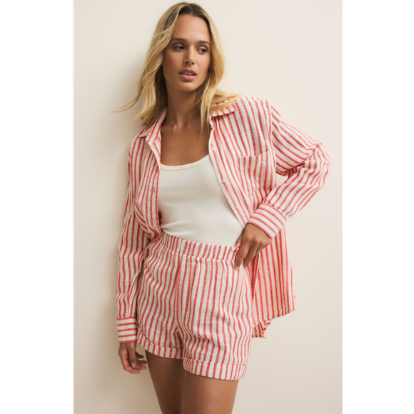 Z Supply Saturdays Stripe Shirt Crimson Crush - Romantiques