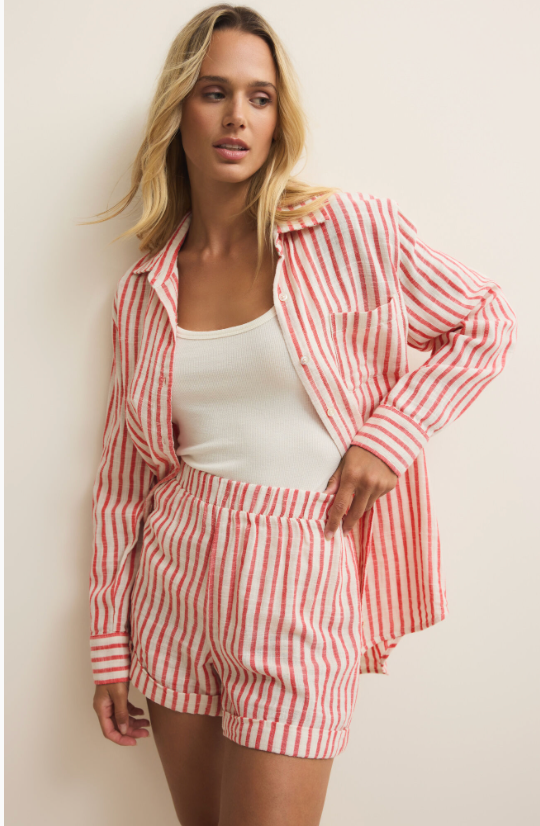 Z Supply Saturdays Stripe Shirt Crimson Crush - Romantiques