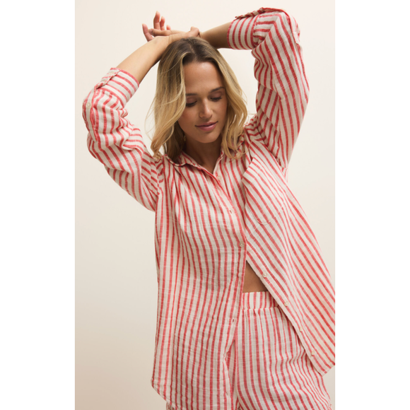 Z Supply Saturdays Stripe Shirt Crimson Crush - Romantiques