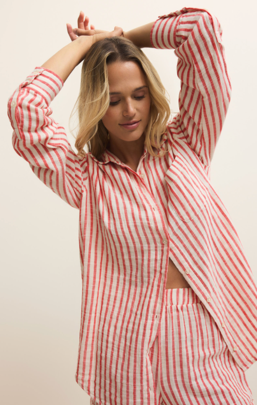 Z Supply Saturdays Stripe Shirt Crimson Crush - Romantiques