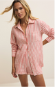Z Supply Saturdays Stripe Shirt Crimson Crush - Romantiques