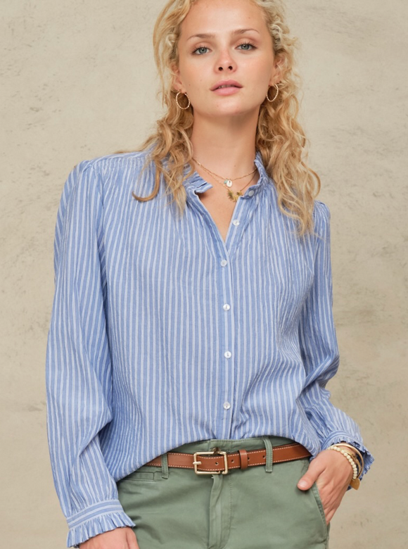 Chrissie Long Sleeve Top in Blue Stripe - Romantiques