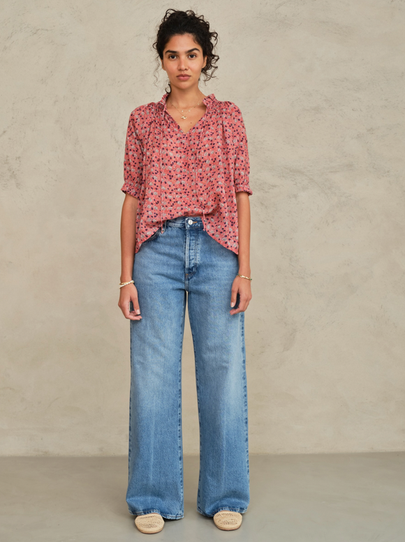 Darla Printed Long Sleeve Top in Rose - Romantiques