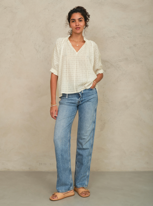 Etta Short Sleeve Top in Ecru - Romantiques