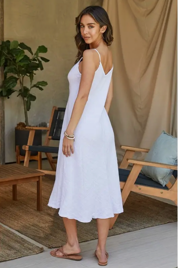 Italian Linen Midi Slip Dress In White - Romantiques
