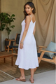 Italian Linen Midi Slip Dress In White - Romantiques