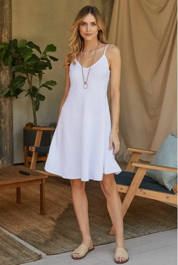 Italian Linen V-Neck Midi Slip Dress In White - Romantiques