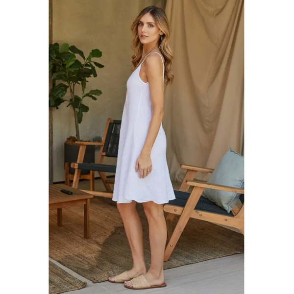 white linen slip dress Linen Midi Slip Dress White / S