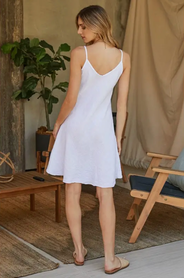 Italian Linen V-Neck Midi Slip Dress In White - Romantiques