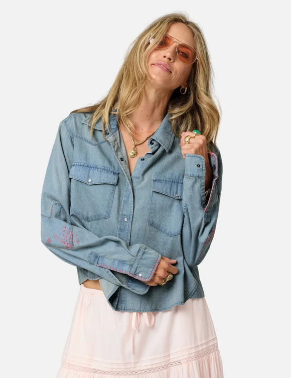 Kerri Rosenthal Western Pia Shirt in True Denim - Romantiques