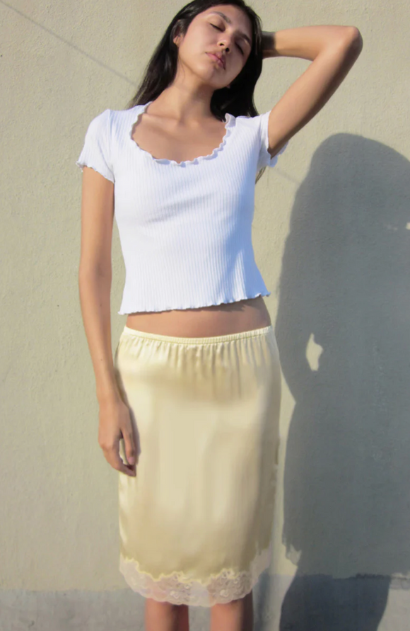 Silk Charmeuse Knee Length Skirt - In Buttercup - Romantiques