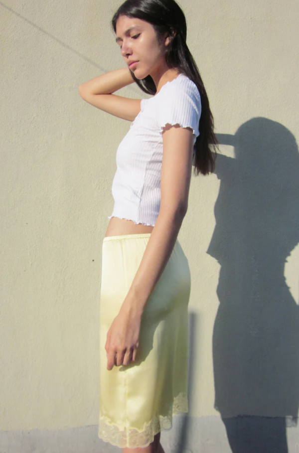 Silk Charmeuse Knee Length Skirt - In Buttercup - Romantiques