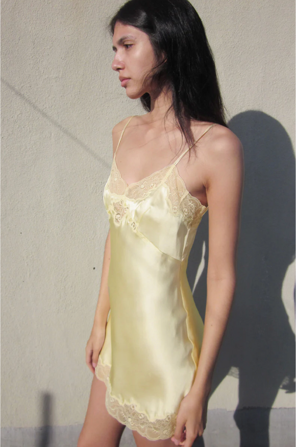 Silk Charmeuse Mini Silk Slip in Butter Yellow - Romantiques