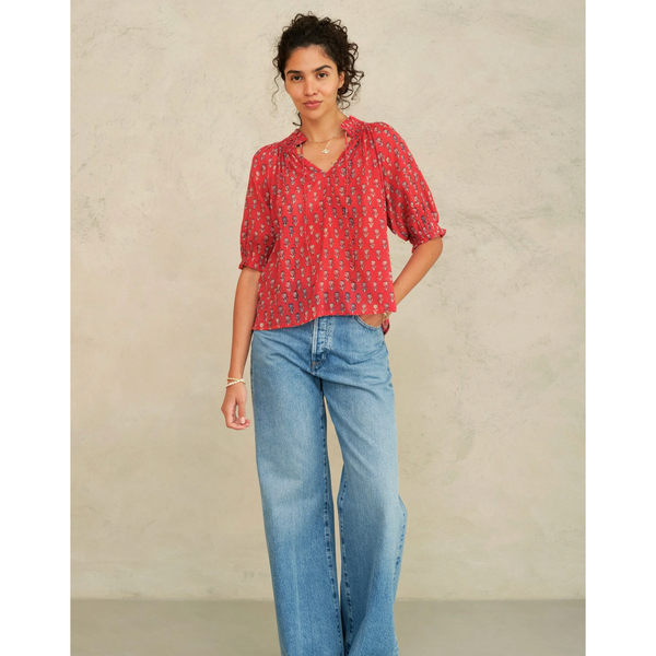 M.A.B.E. Ari Print Gathered Top - Red - Romantiques