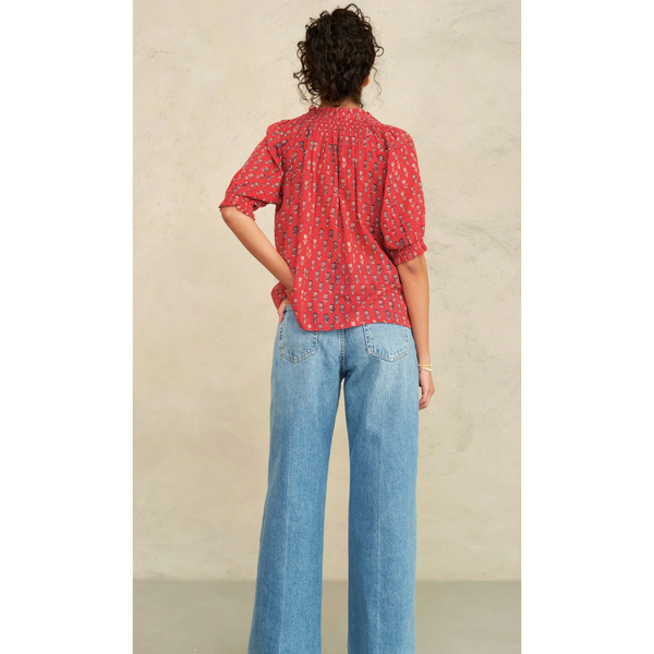 M.A.B.E. Ari Print Gathered Top - Red - Romantiques