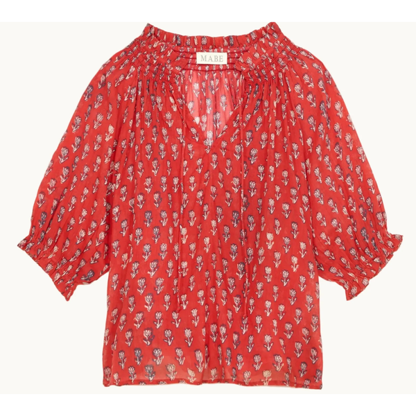 M.A.B.E. Ari Print Gathered Top - Red - Romantiques