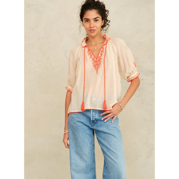 M.A.B.E. Talia S/S Top Beige/Orange - Romantiques