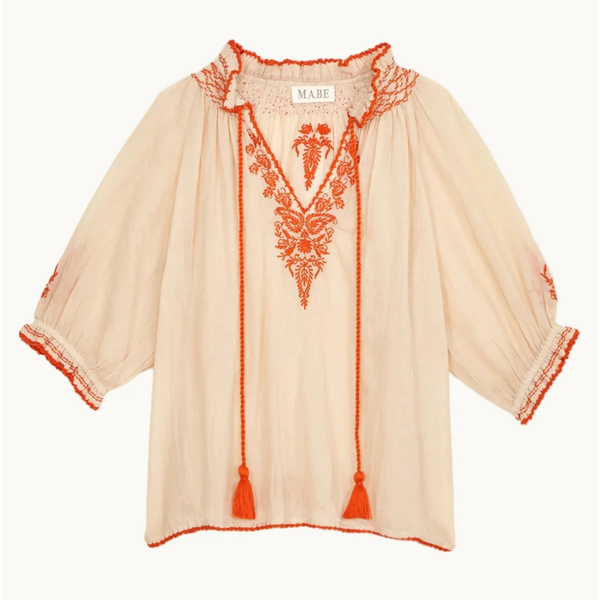 M.A.B.E. Talia S/S Top Beige/Orange - Romantiques
