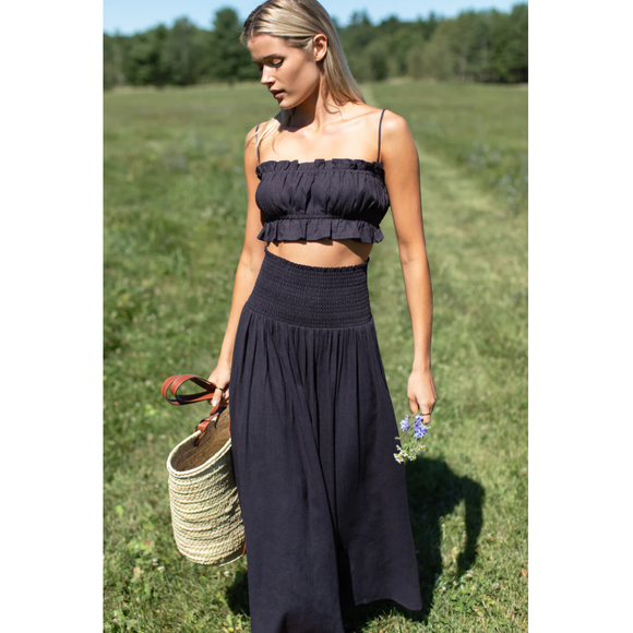 Smocked Maxi Skirt - Midnight Linen - Romantiques